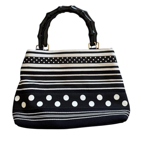Tianni Black and White Striped Polka Dot Fabric Purse Handbag - Picture 1 of 12
